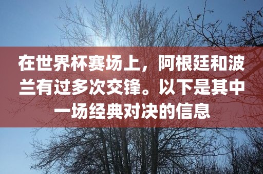 在世界杯赛场上，阿根廷和波兰有过多次交锋。以下是其中一场经典对决的信息洪湖市顺升工程机械租赁有限公司