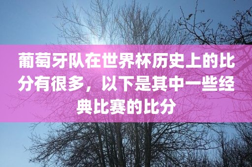 葡萄牙队在世界杯历史上的比分有很多，以下是其中一些经典比赛的比分洪湖市顺升工程机械租赁有限公司