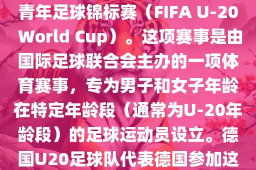 德国U20足球队参加的是U20世界杯足球赛，也被称为世界青年足球锦标赛（FIFA U-20 World Cup）。这项赛事是由国际足球联合会主办的一项体育赛事，专为男子和女子年龄在特定年龄段（通常为U-20年龄段）的足球运动员设立。德国U20足球队代表德国参加这项赛事，旨在展示德国青年足球的潜力和实力。