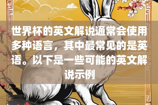 世界杯的英文解说通常会使用多种语言，其中最常见的是英语。以下是一些可能的英文解说示例洪湖市顺升工程机械租赁有限公司