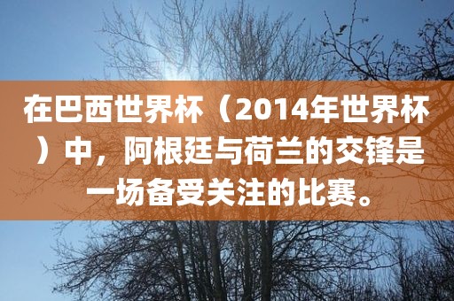 在巴西世界杯（2014年世界杯）中，阿根廷与荷兰的交锋是一场备受关注的比赛。洪湖市顺升工程机械租赁有限公司