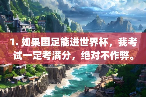 1. 如果国足能进世界杯，我考试一定考满分，绝对不作弊。洪湖市顺升工程机械租赁有限公司