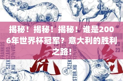 揭秘！揭秘！揭秘！谁是2006年世界杯冠军？意大利的胜利之路！洪湖市顺升工程机械租赁有限公司