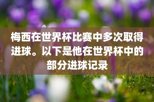 梅西在世界杯比赛中多次取得进球。以下是他在世界杯中的部分进球记录