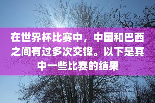 在世界杯比赛中，中国和巴西之间有过多次交锋。以下是其中一些比赛的结果