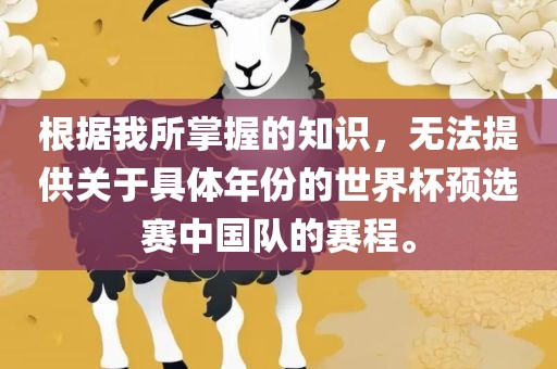 根据我所掌握的知识，无法提供关于具体年份的世界杯预选赛中国队的赛程。