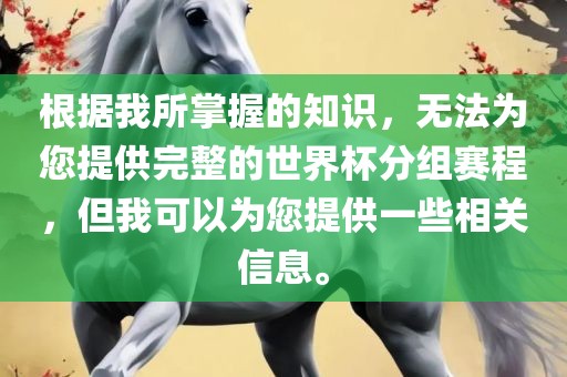 根据我所掌握的知识，无法为您提供完整的世界杯分组赛程，但我可以为您提供一些相关信息。