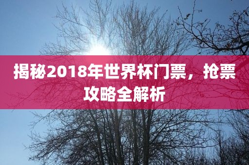 揭秘2018年世界杯门票，抢票攻略全解析洪湖市顺升工程机械租赁有限公司