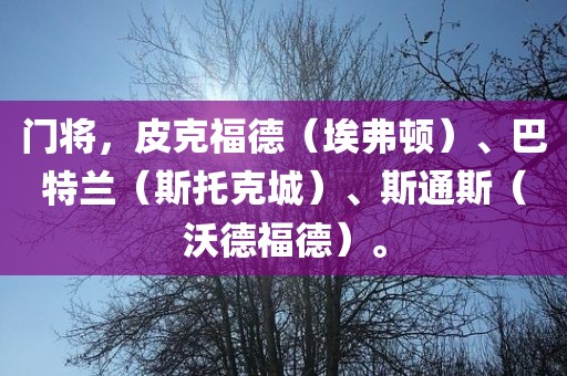 门将，皮克福德（埃弗顿）、巴特兰（斯托克城）、斯通斯（沃德福德）。