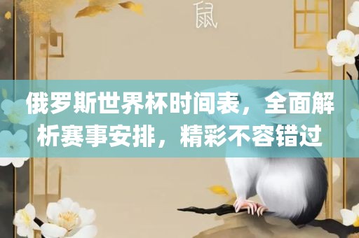 俄罗斯世界杯时间表，全面解析赛事安排，精彩不容错过