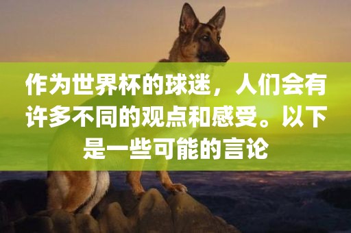 作为世界杯的球迷，人们会有许多不同的观点和感受。以下是一些可能的言论洪湖市顺升工程机械租赁有限公司
