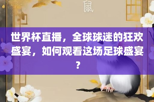 世界杯直播，全球球迷的狂欢盛宴，如何观看这场足球盛宴？